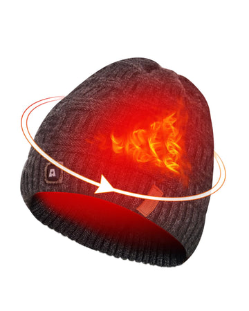 ARRIS heated beanie hat with rechargeable battery, front view