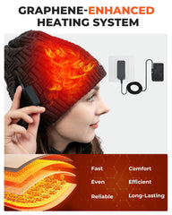 ARRIS heated beanie ready to wear for outdoor activities in cold conditions.