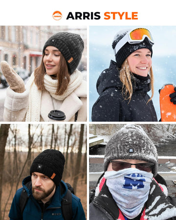 ARRIS heated beanie stretchy knit fits men and women securely.