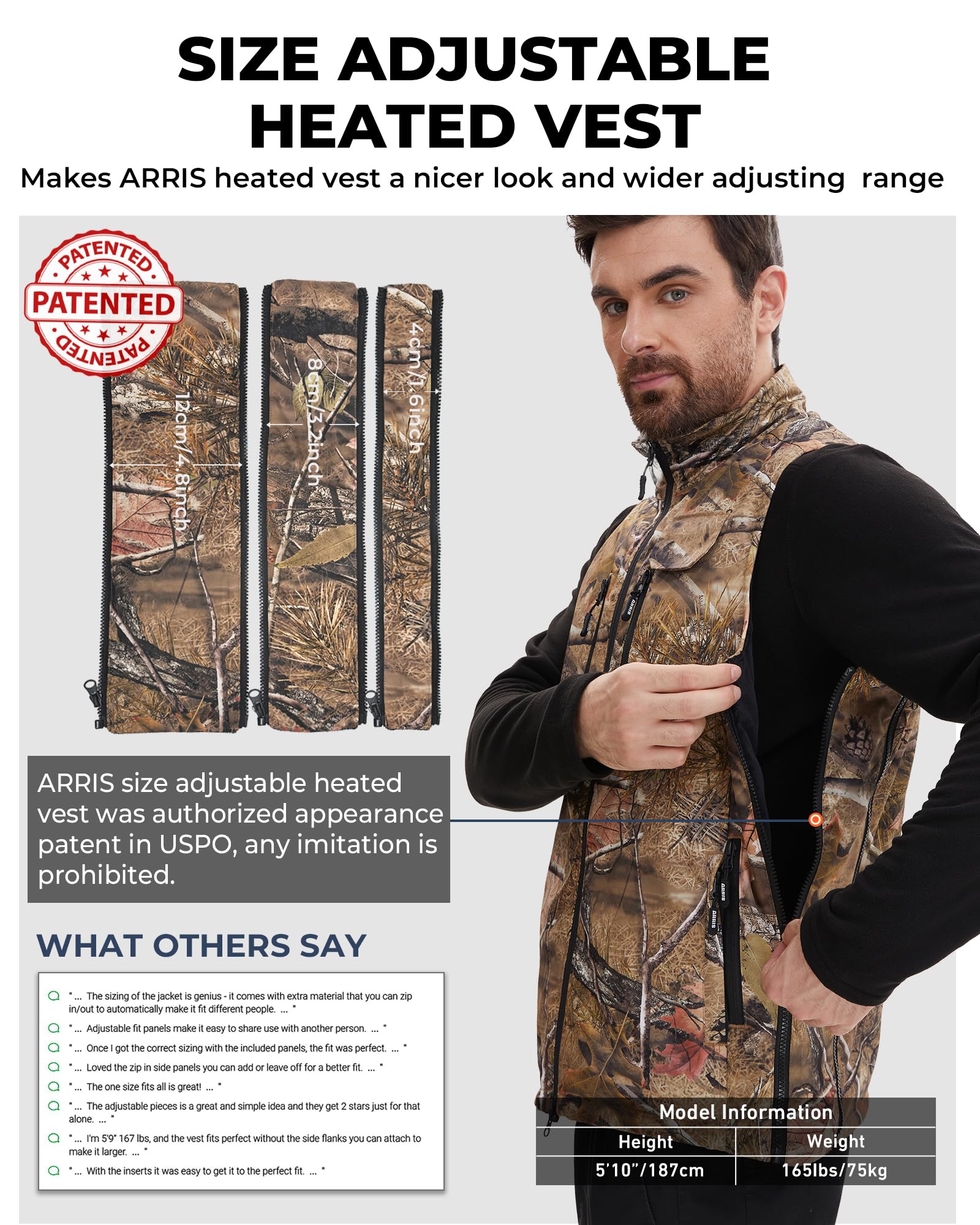 ARRIS heated vest adjustable straps demonstrating size flexibility