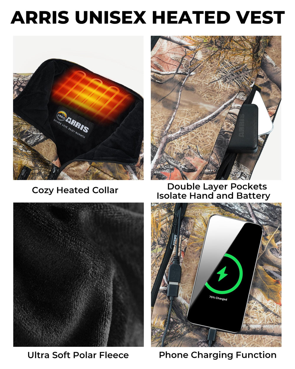 ARRIS heated vest in action during hiking showing mobility and warmth