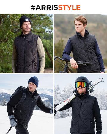 ARRIS heated vest side profile showing versatile layering outdoors