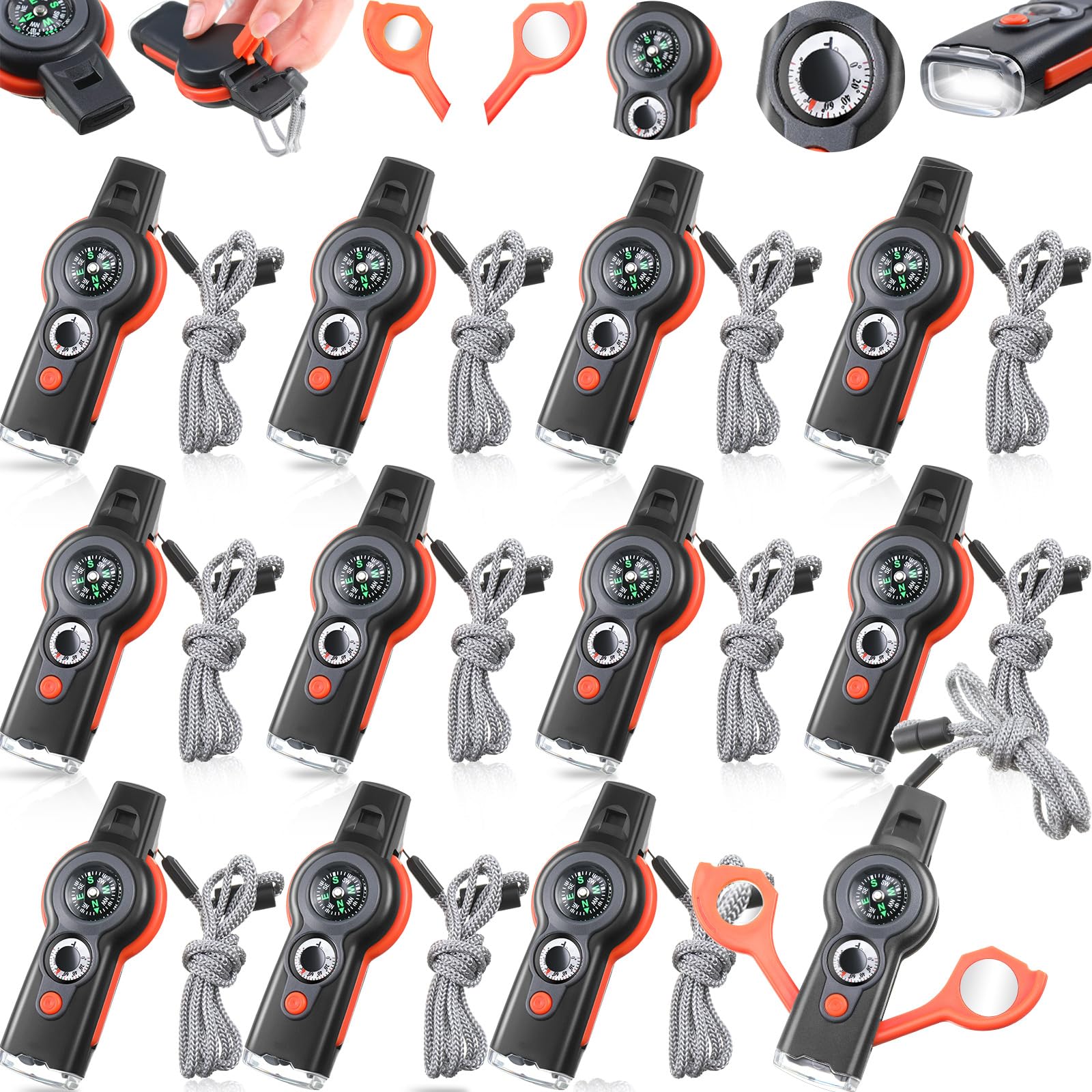 Arrowbash 12-pack emergency whistles—compact signaling ready for outdoor safety on the go.