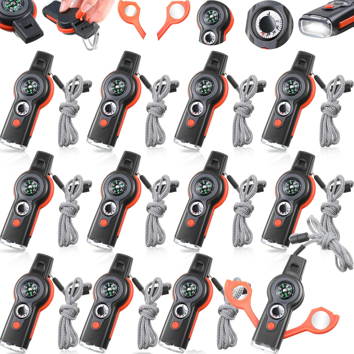 Arrowbash 12-pack emergency whistles—compact signaling ready for outdoor safety on the go.