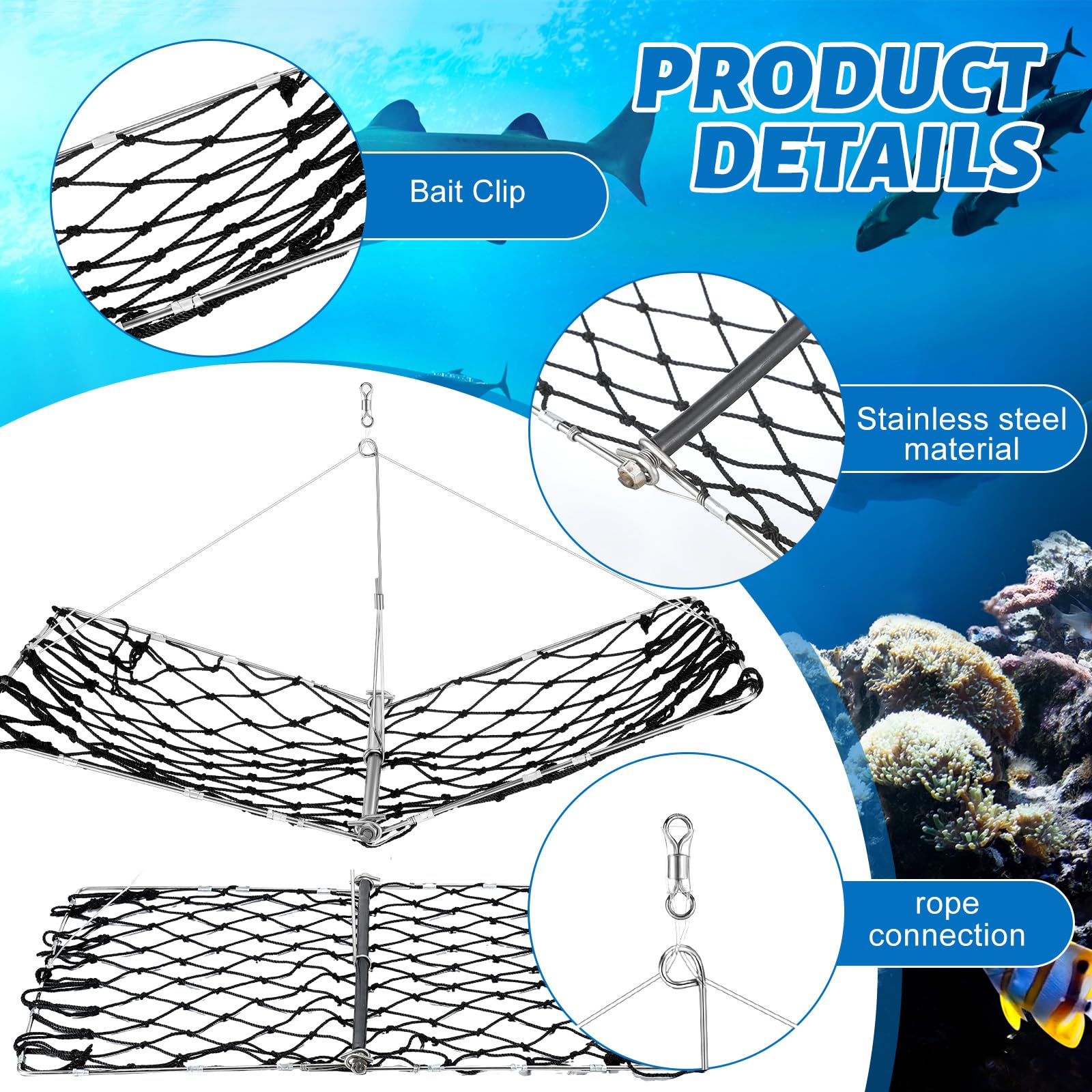 Stainless steel frame and polyethylene net close-up