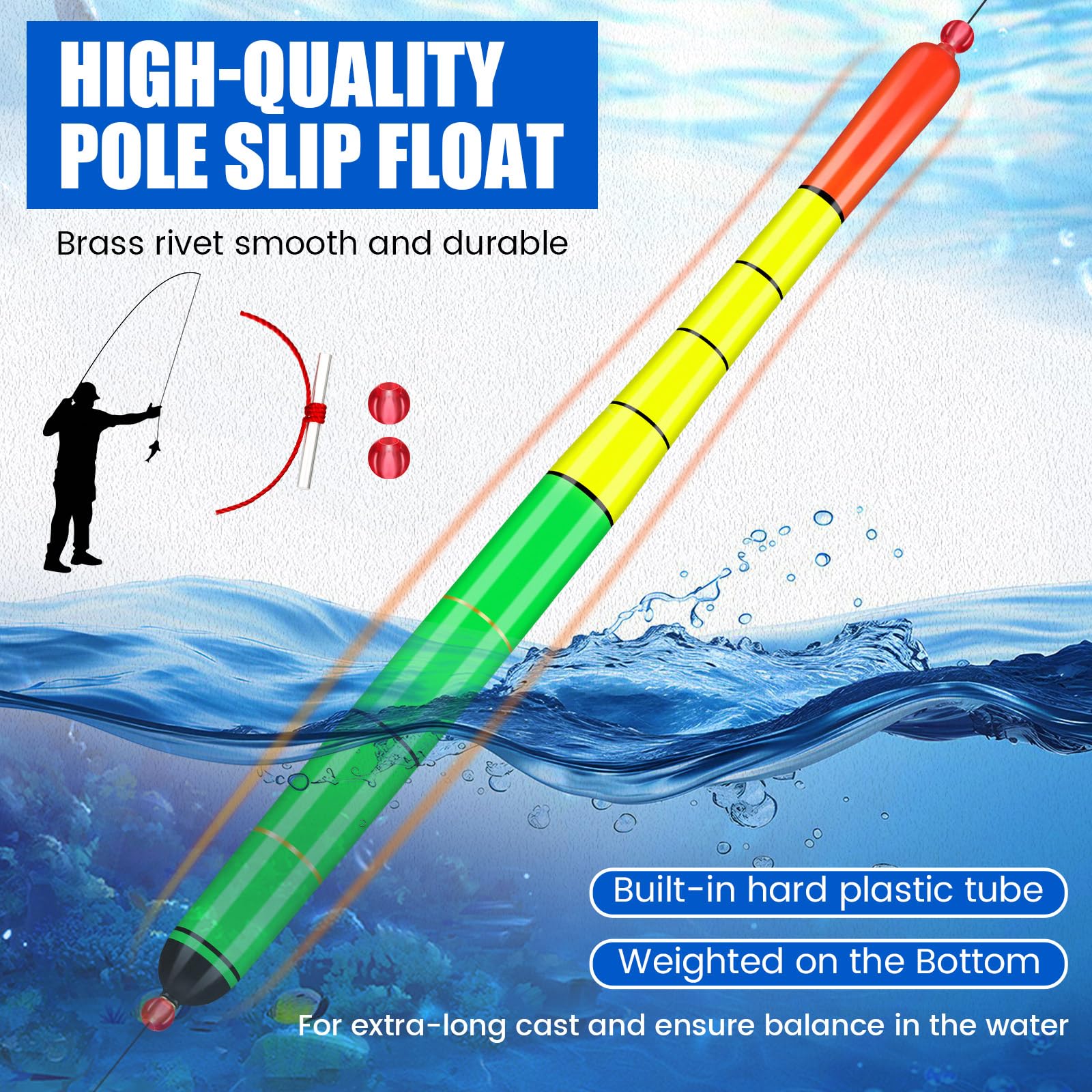 Green yellow orange balsa wood floats for catfish and pike