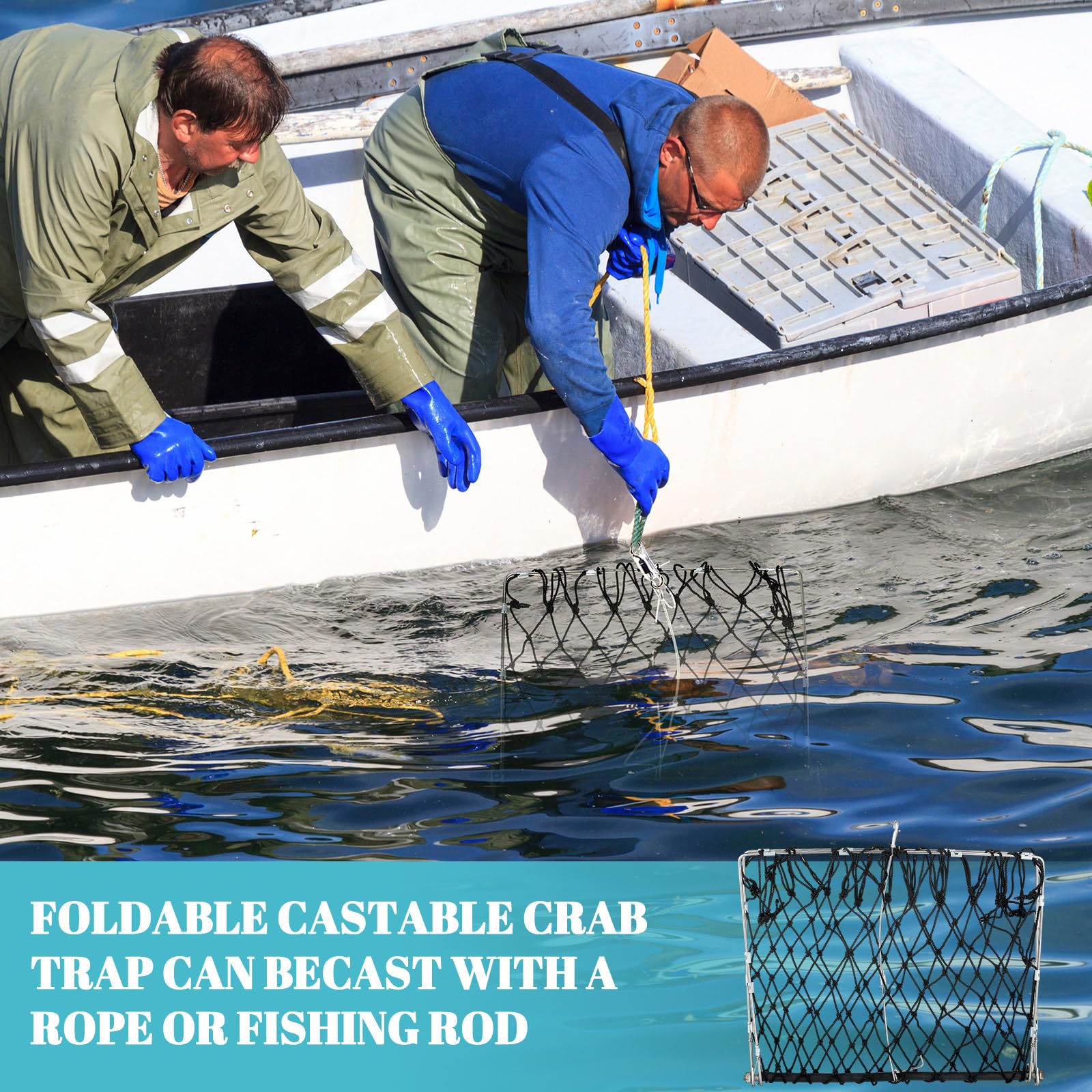 Crab trap featuring stainless steel frame and polyethylene net