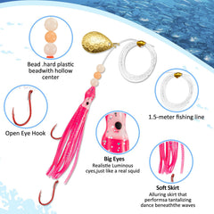 Pre-rigged octopus hooks on lures for easy setup