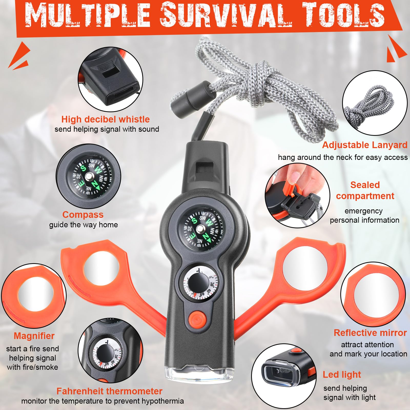 Arrowbash survival whistle with LED light enhances visibility on dawn or dusk trails.
