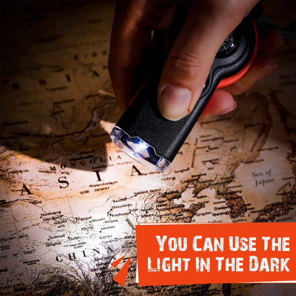 Arrowbash survival whistle magnifying glass assists quick inspections on the trail.