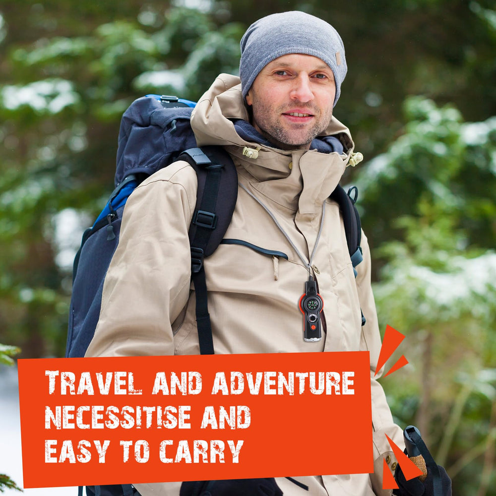 Arrowbash survival whistle thermometer offers ambient temperature cues for planning.