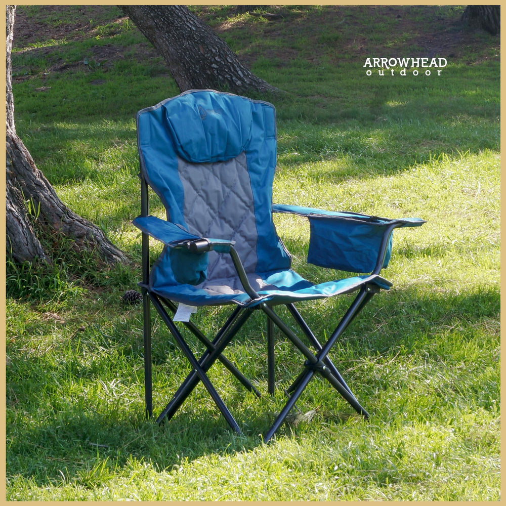 ARROWHEAD OUTDOOR 6-can cooler integrated into armrest for drinks on the go
