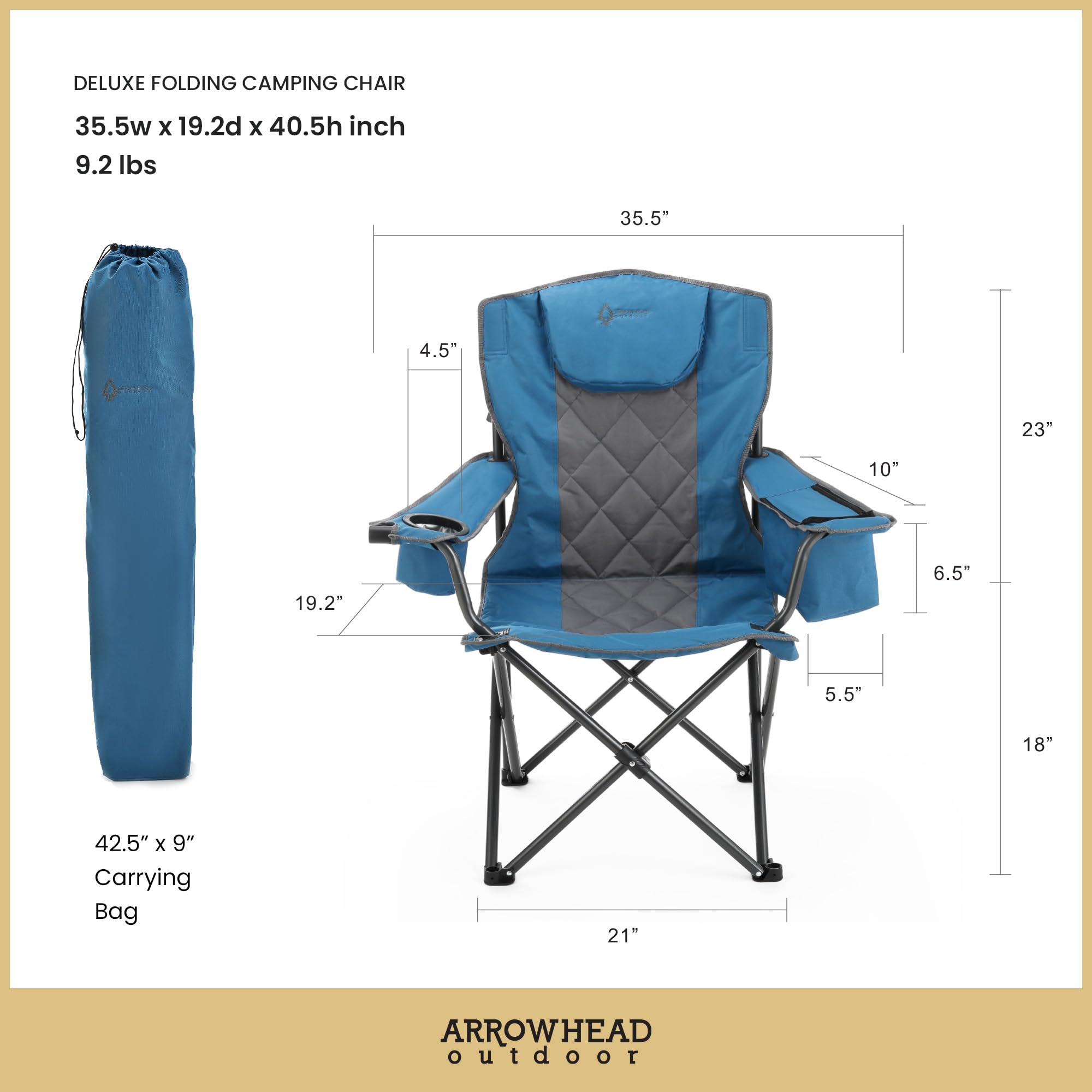 ARROWHEAD OUTDOOR armrest cooler and storage pouch on the chair