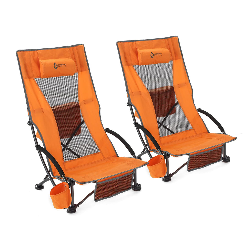 ARROWHEAD OUTDOOR 2-pack low-seat chair with padded headrest for all-day beach comfort.