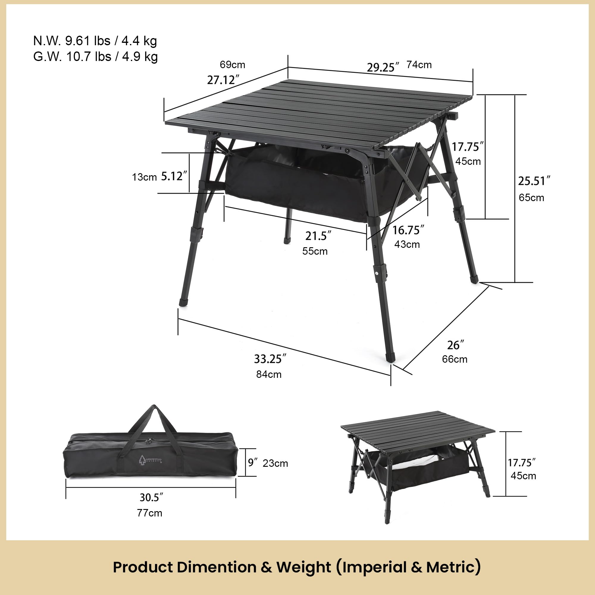 Arrowhead Outdoor aluminum camping table is lightweight yet durable for rugged outdoor use