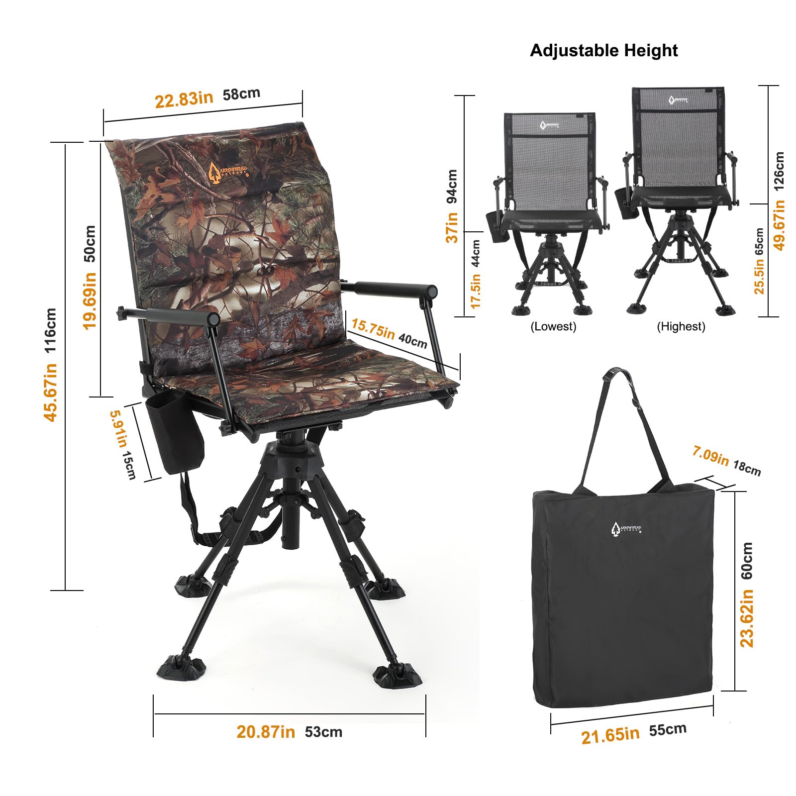 ARROWHEAD OUTDOOR camo seat pad removable for field customization