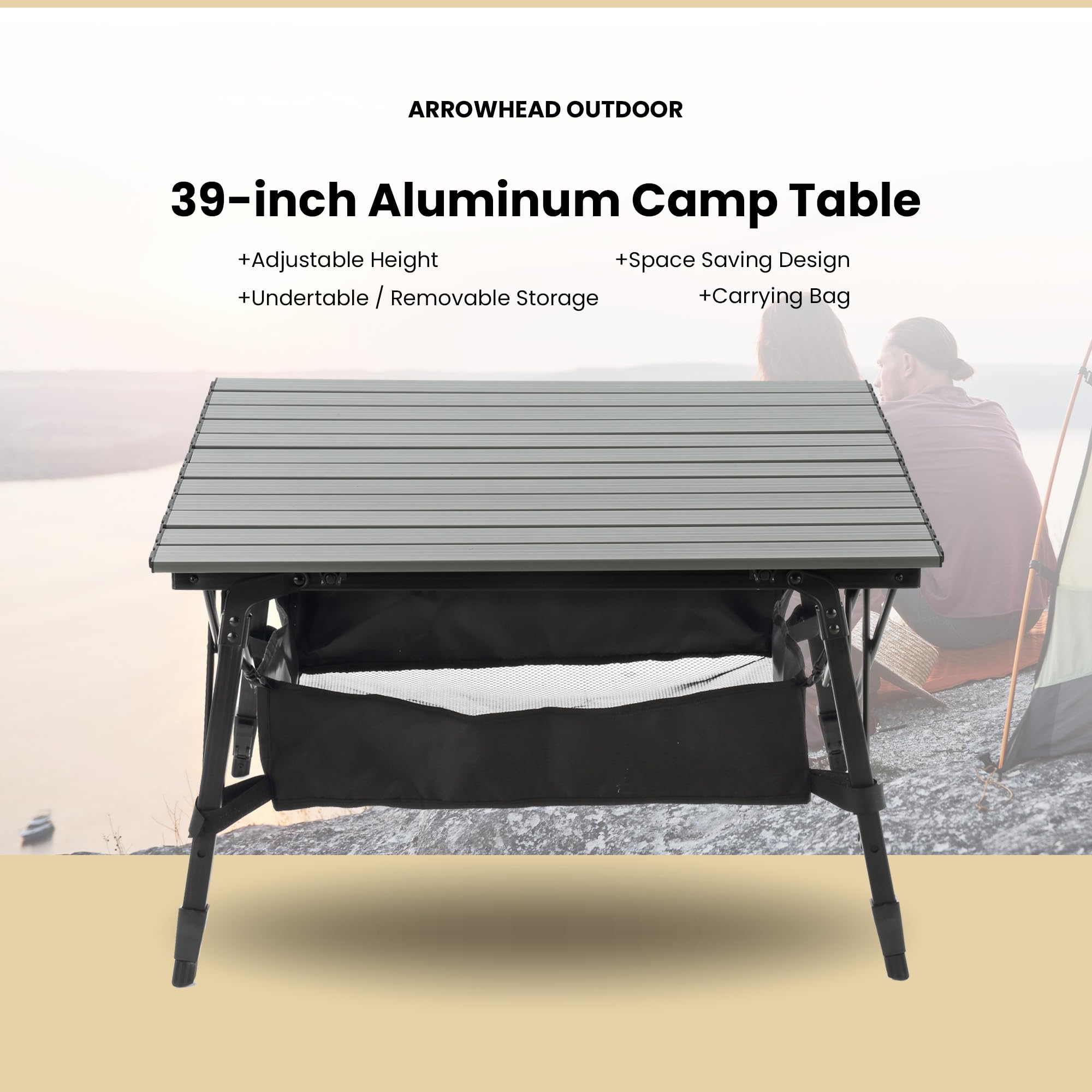 ARROWHEAD OUTDOOR carry bag shown for easy transport of the table.