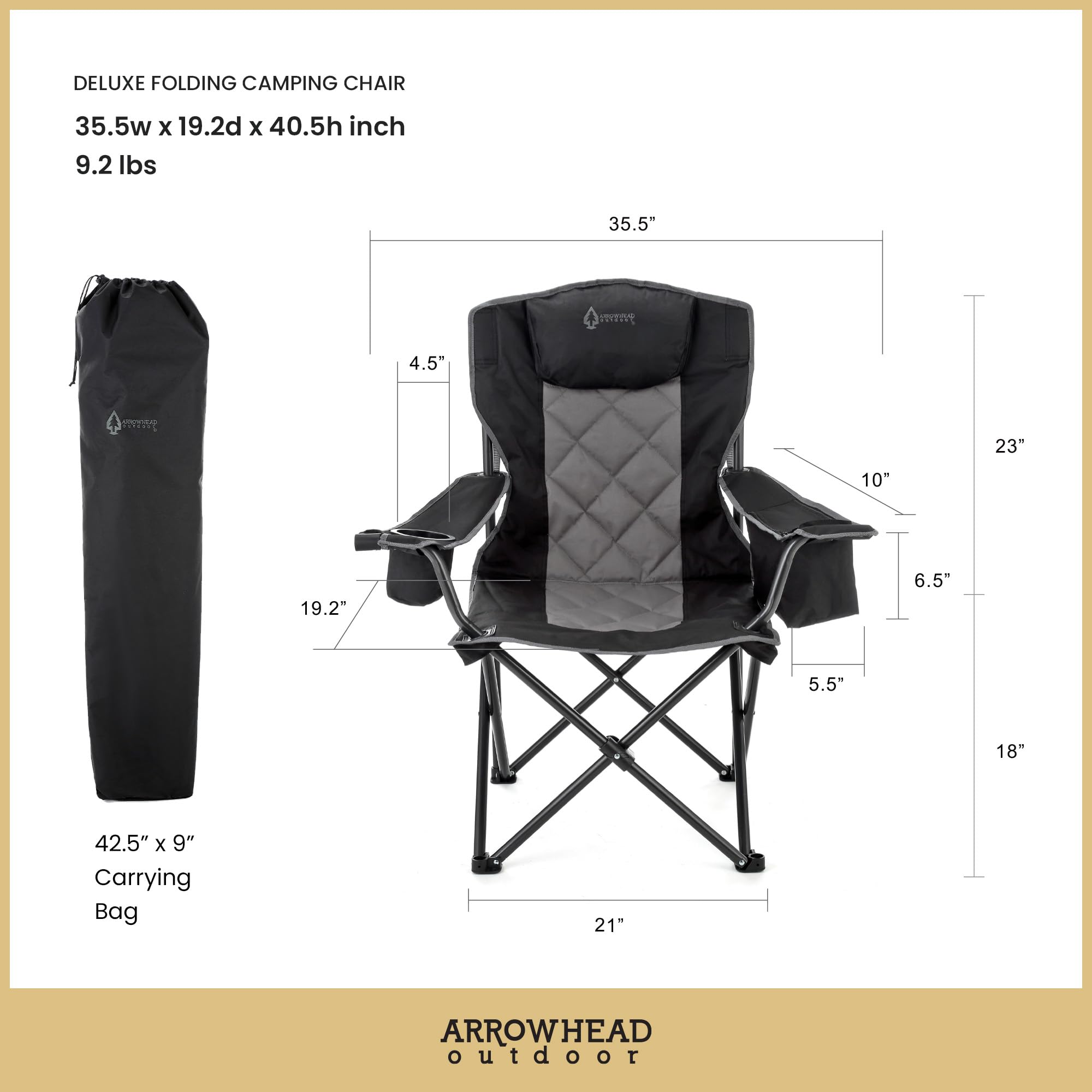 ARROWHEAD OUTDOOR chair armrest cooler and storage keeps drinks and essentials within reach