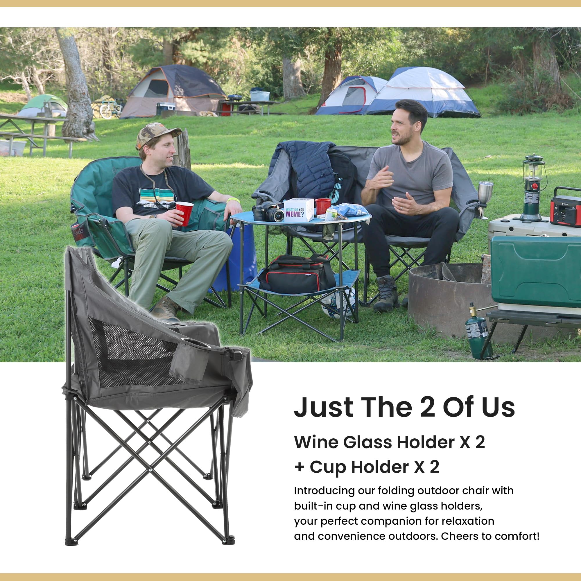 ARROWHEAD OUTDOOR chair featuring insulated cup holders for beverages.