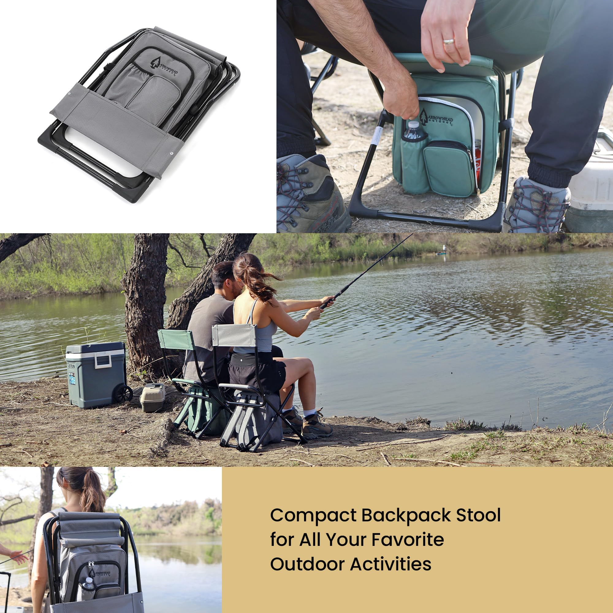 Arrowhead Outdoor compact 3-in-1 chair ideal for camping and fishing trips.