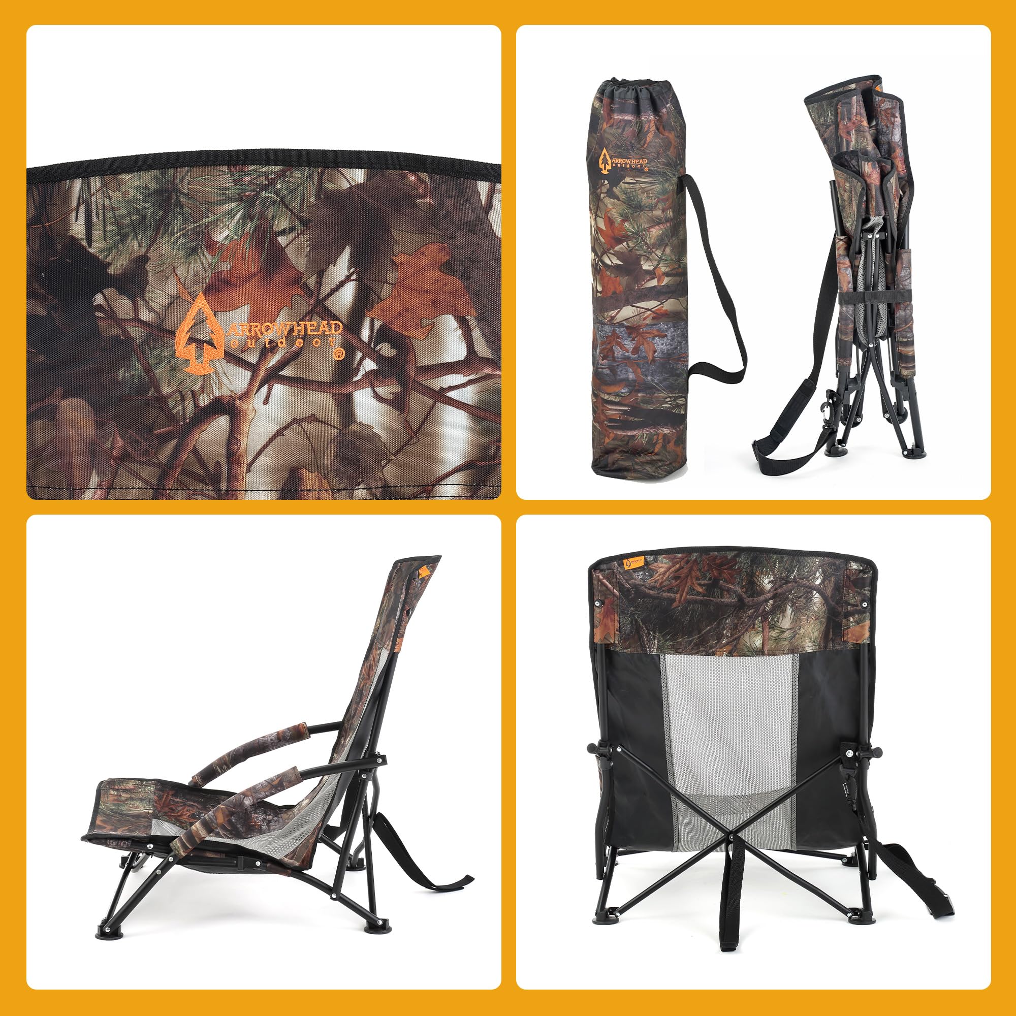Arrowhead Outdoor compact foldable chair fits backpacks or vehicles for quick setup