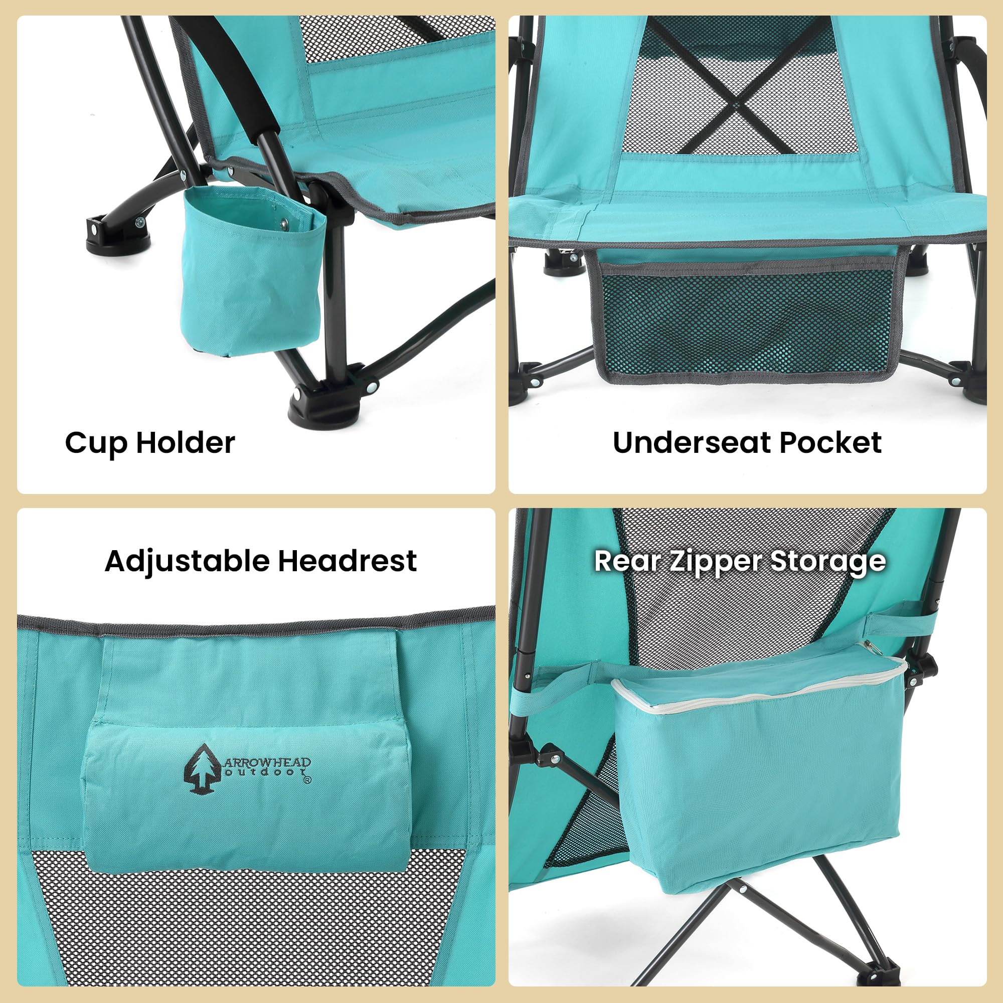 ARROWHEAD OUTDOOR built-in cup holder keeps drinks handy.