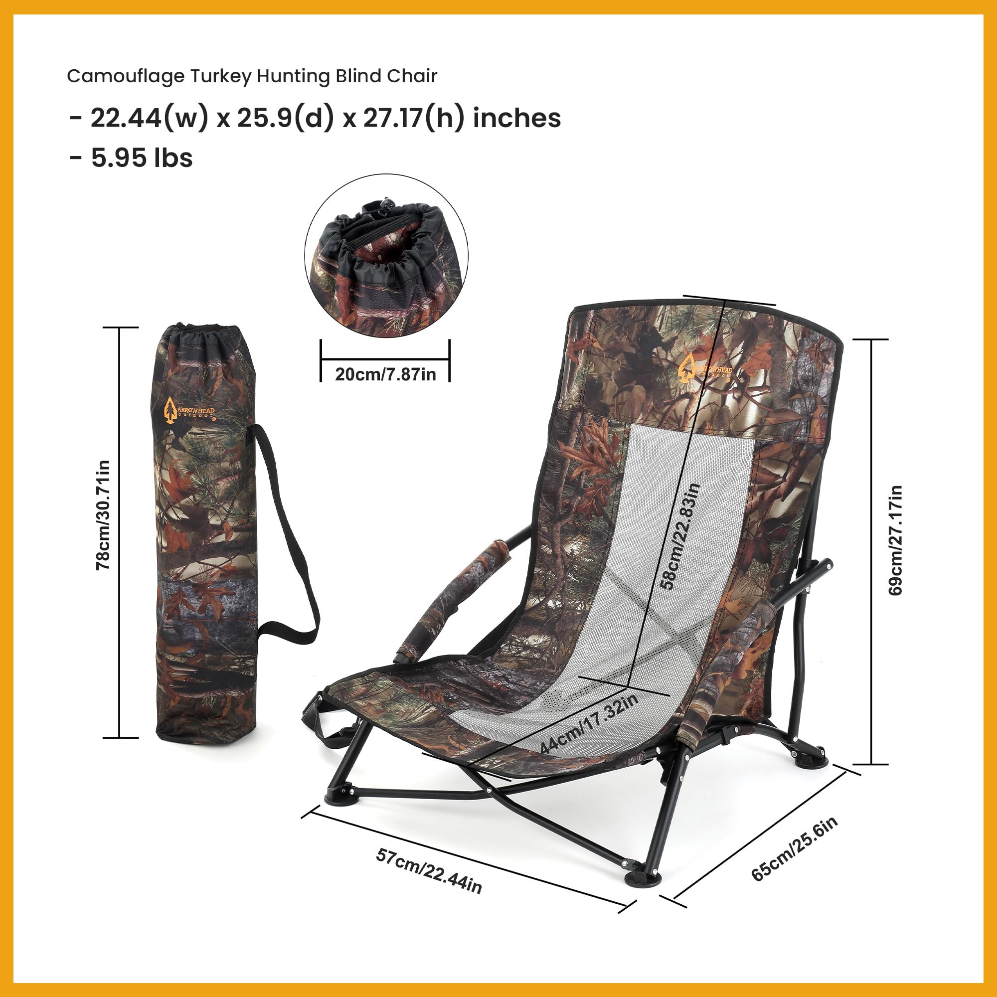 ARROWHEAD OUTDOOR folding chair with shoulder strap for easy field transport
