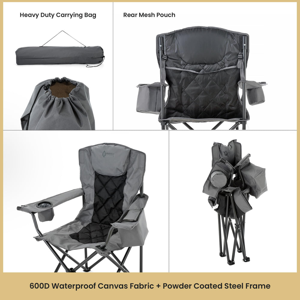 Arrowhead Outdoor six-can cooler within armrest keeps beverages within reach.