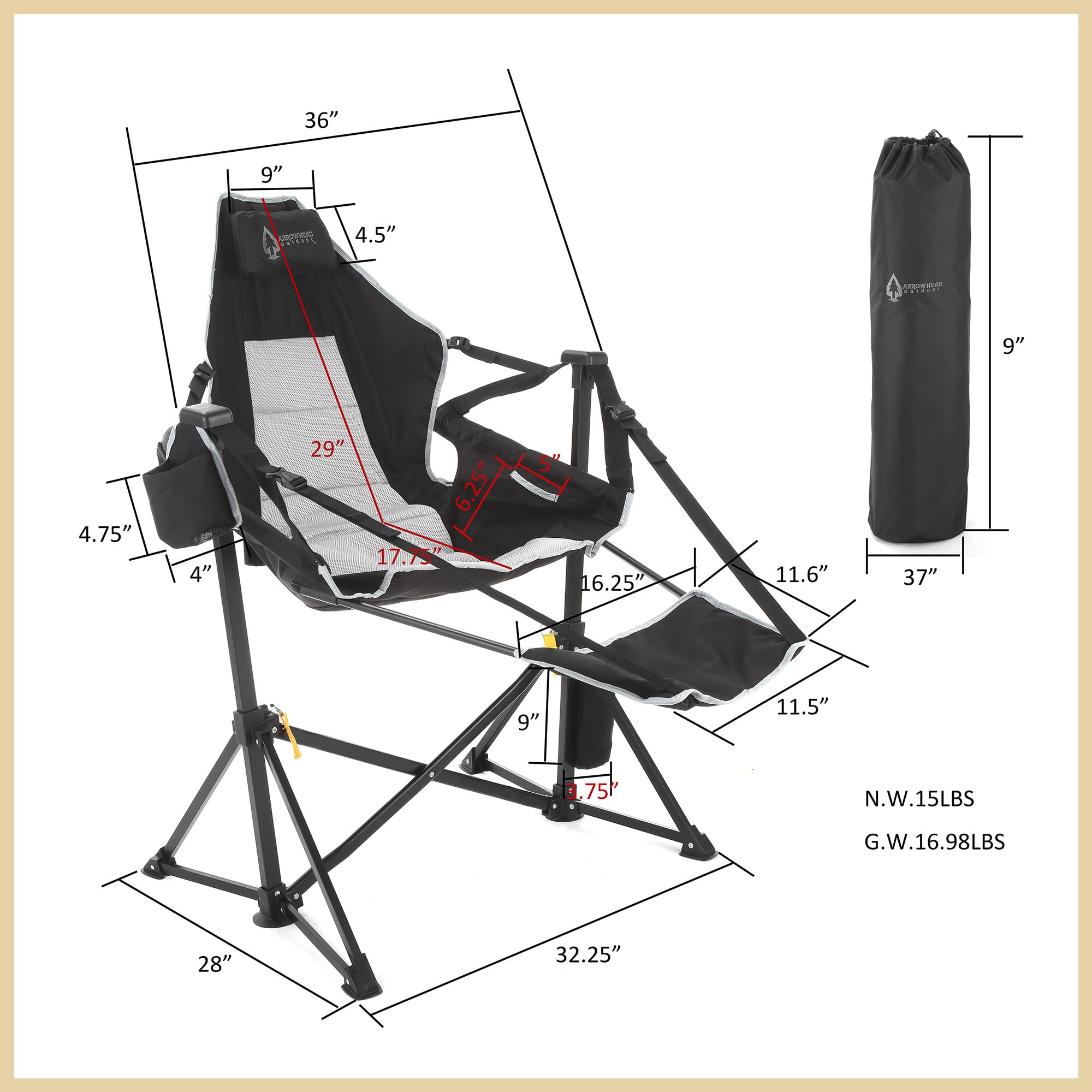 Large cup holders on Arrowhead Outdoor chair for drinks and gear