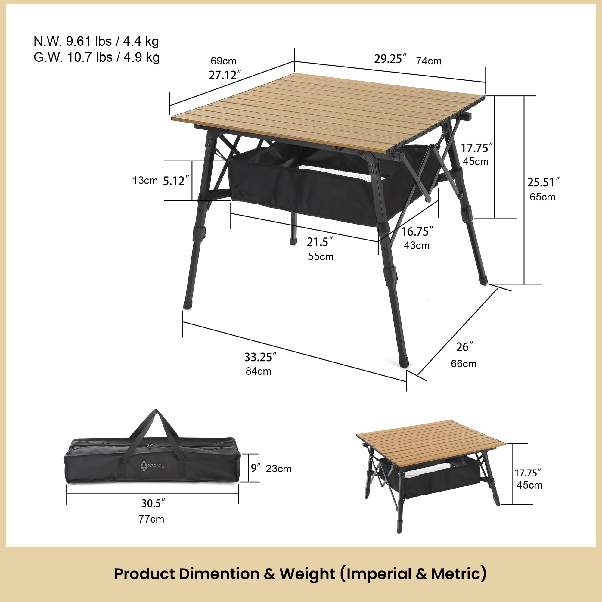 ARROWHEAD OUTDOOR lightweight aluminum construction resists rust in various weather.