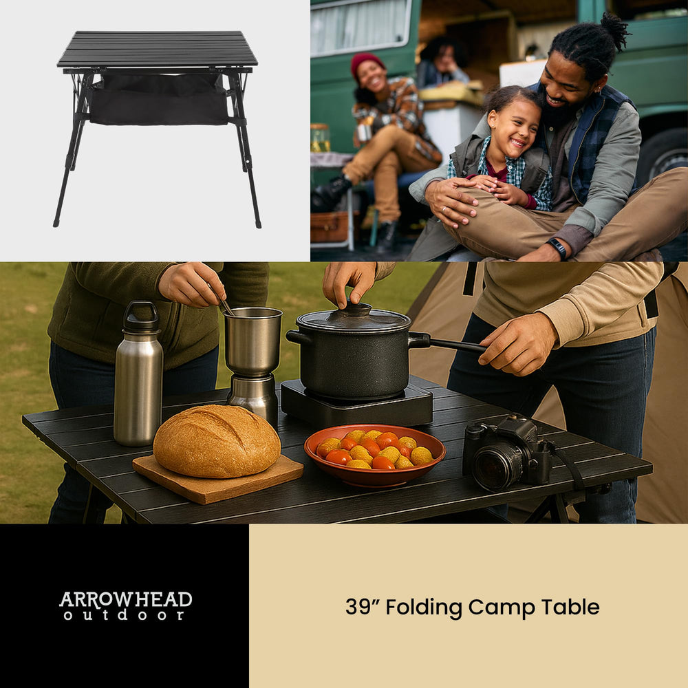 Arrowhead Outdoor under-table mesh keeps utensils and snacks organized