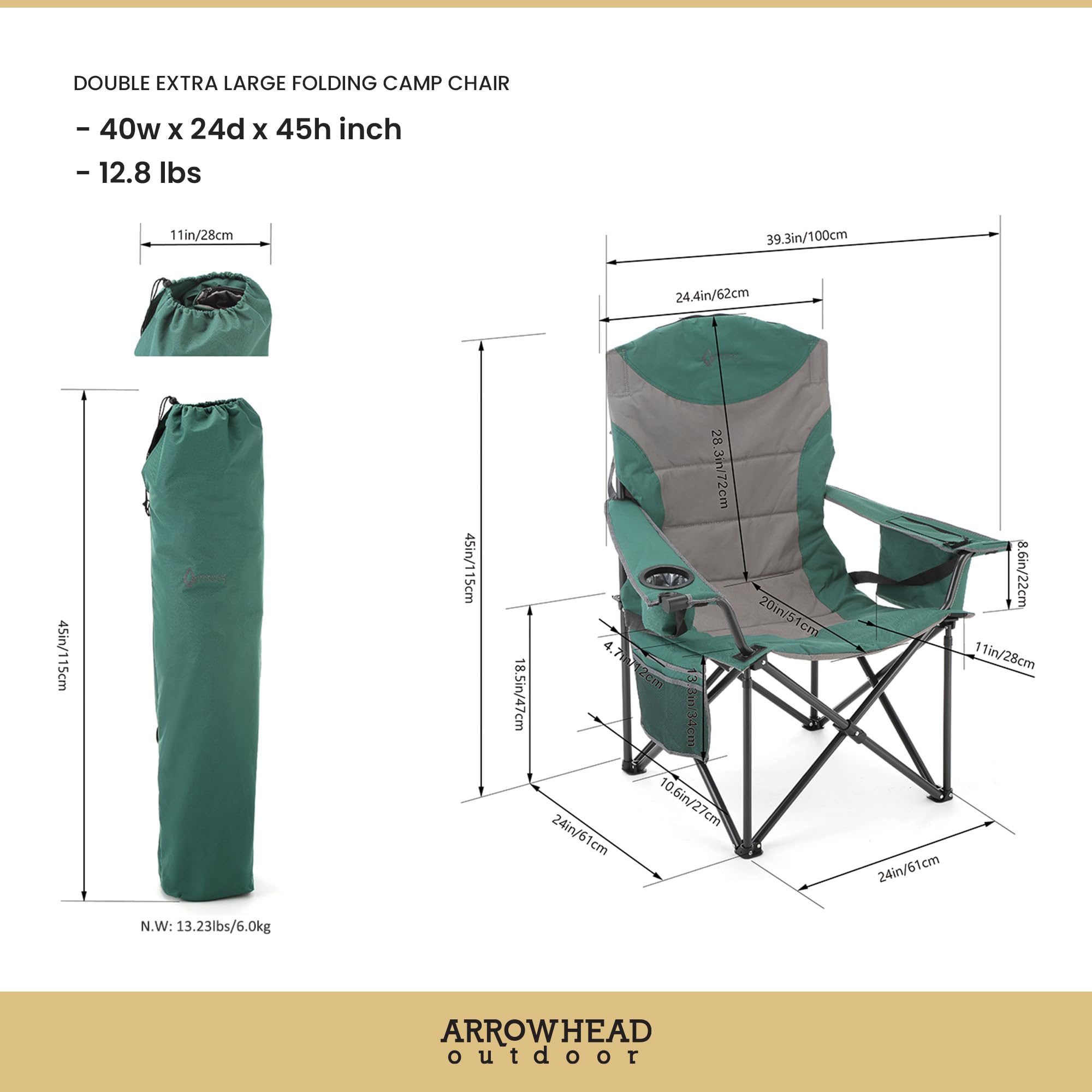 ARROWHEAD OUTDOOR oversized chair cooler armrest; drinks stay cold within reach.