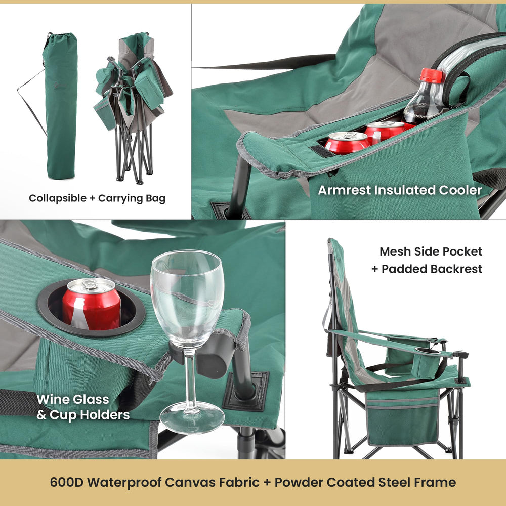 ARROWHEAD OUTDOOR oversized chair cup holder; mugs within easy reach.