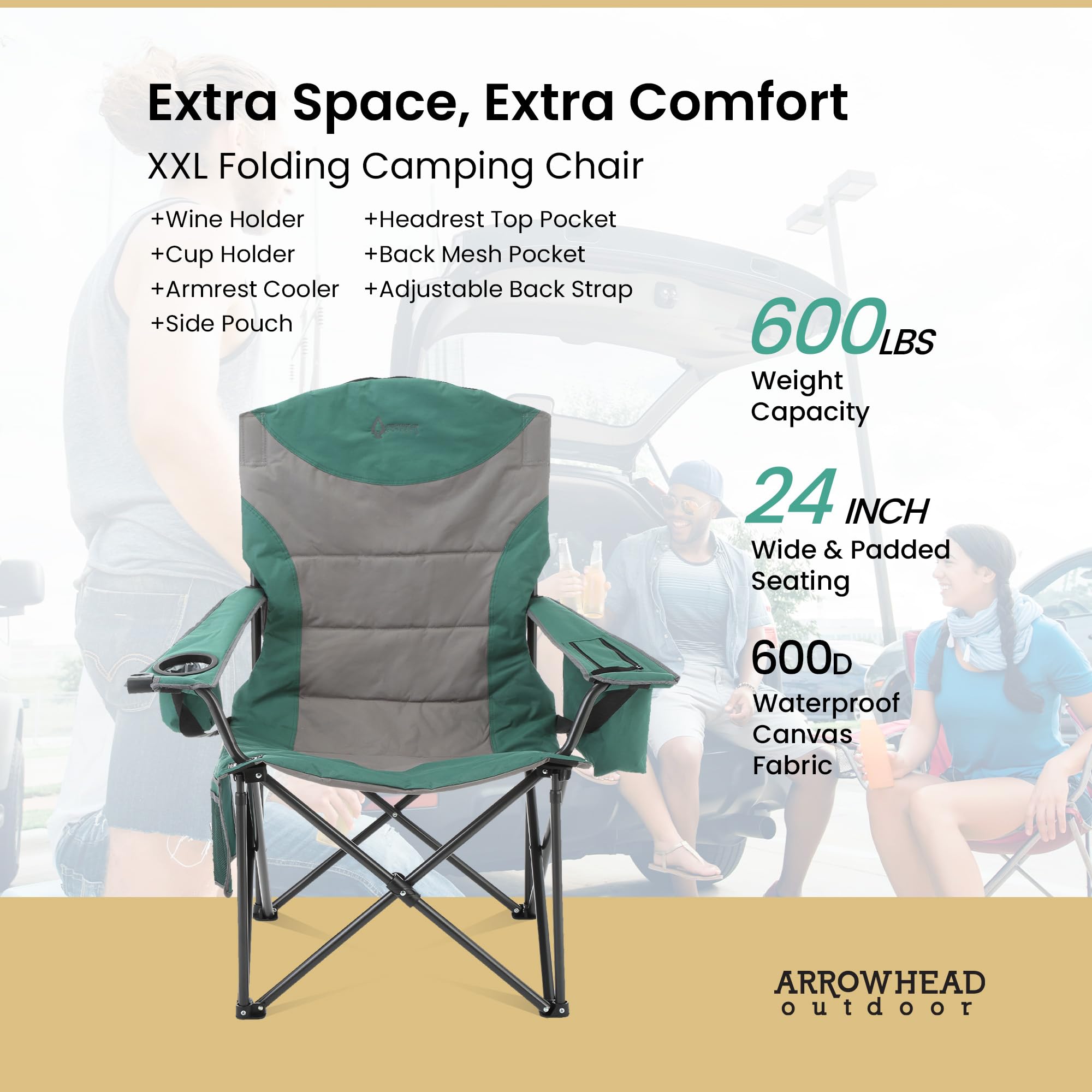 ARROWHEAD OUTDOOR oversized chair glass holder; secure glass during meals.