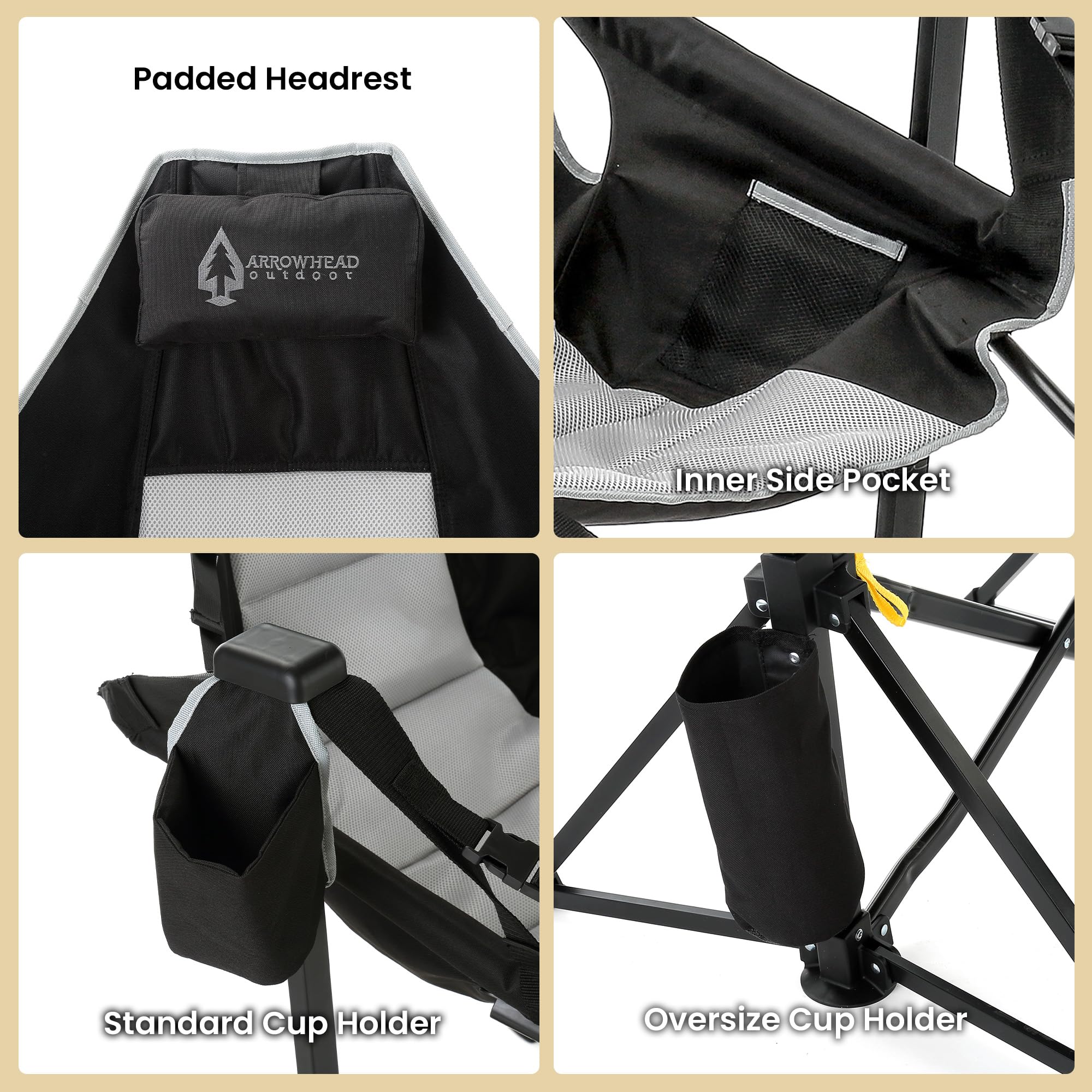 Padded headrest and seat on Arrowhead Outdoor chair for plush support