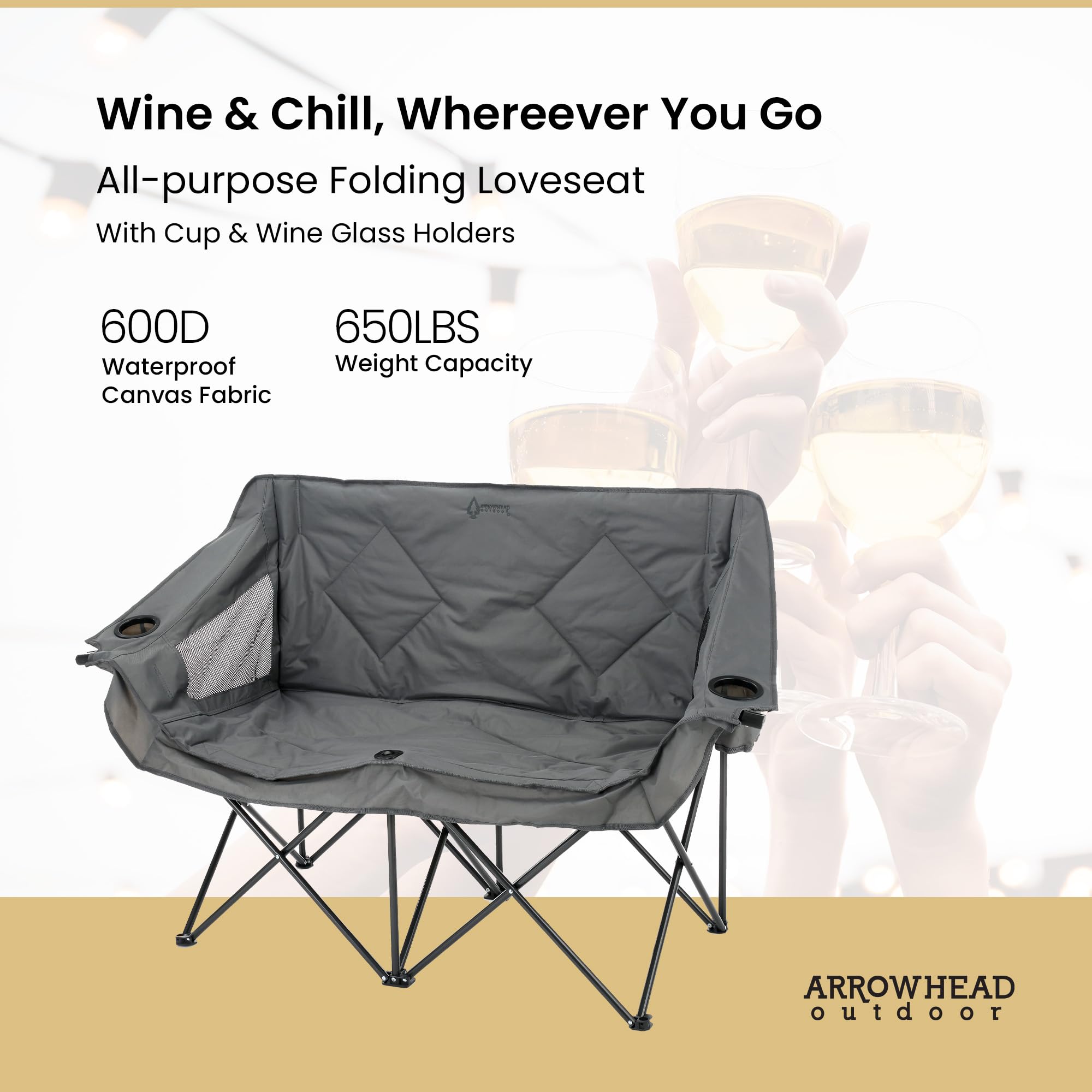 ARROWHEAD OUTDOOR portable chair with carrying bag for easy storage.