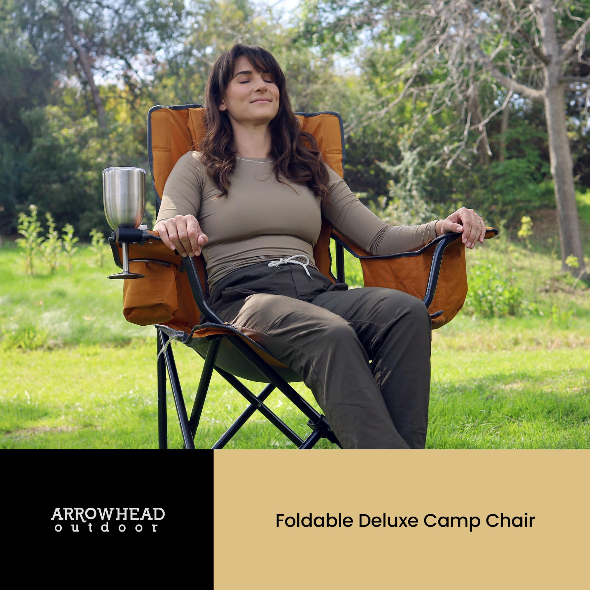 Arrowhead Outdoor 6-can cooler armrest provides drinks within reach.