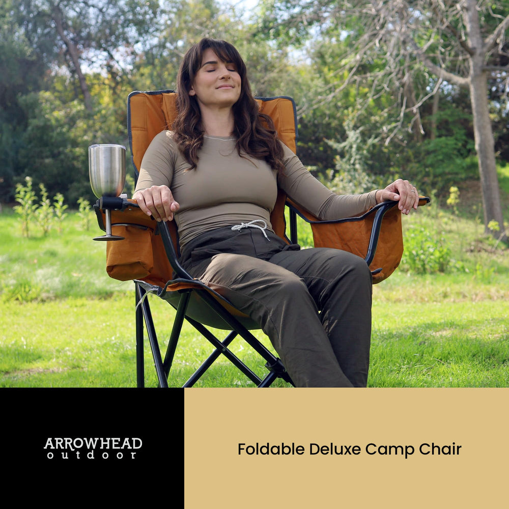 Arrowhead Outdoor 6-can cooler armrest provides drinks within reach.