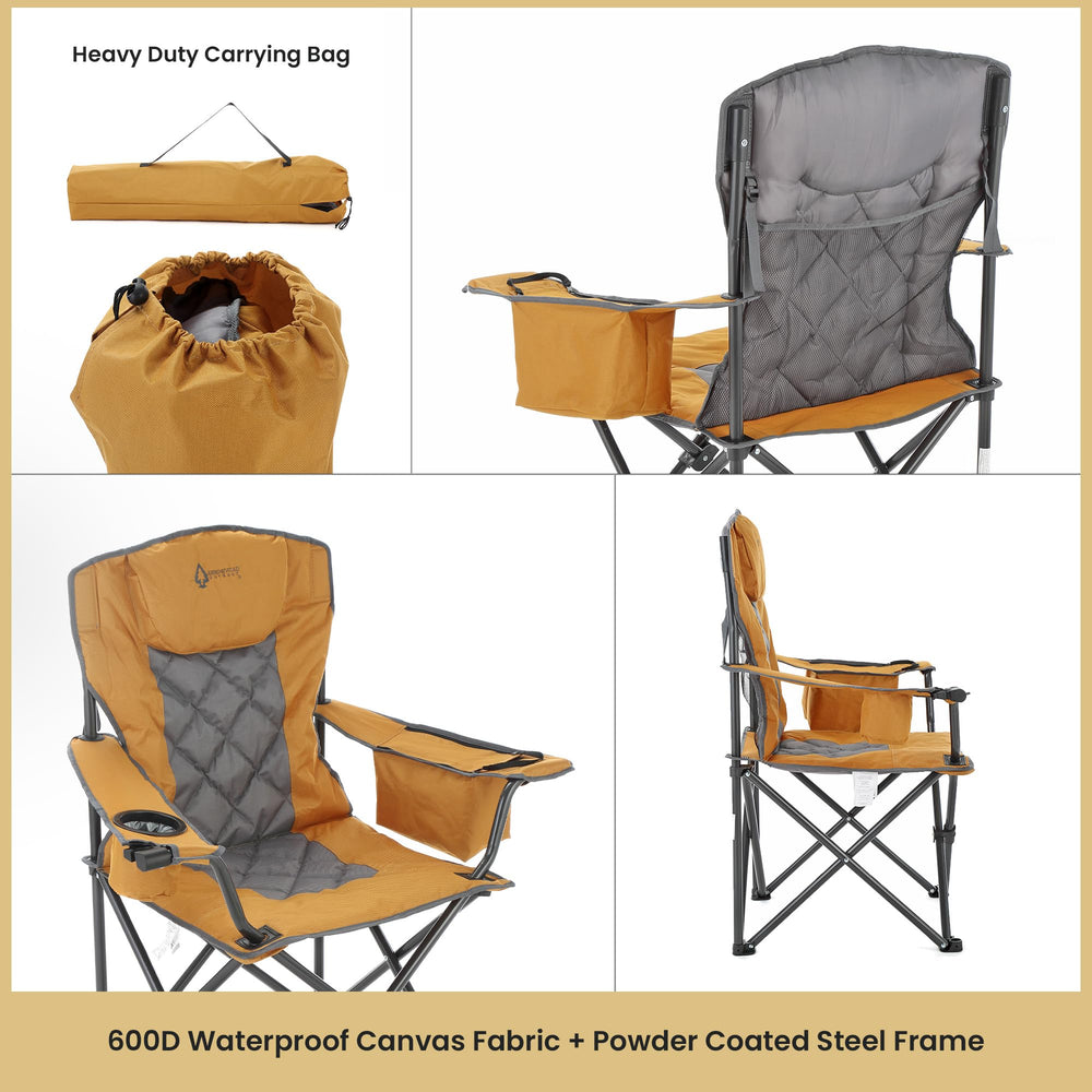 Arrowhead Outdoor portable quad chair features a heavy-duty carry bag.