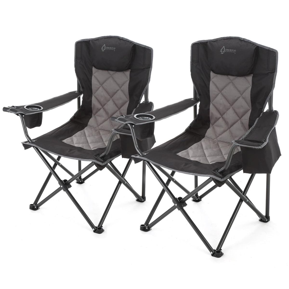 Arrowhead Outdoor quad chair with headrest provides portable comfort for camping and tailgates.