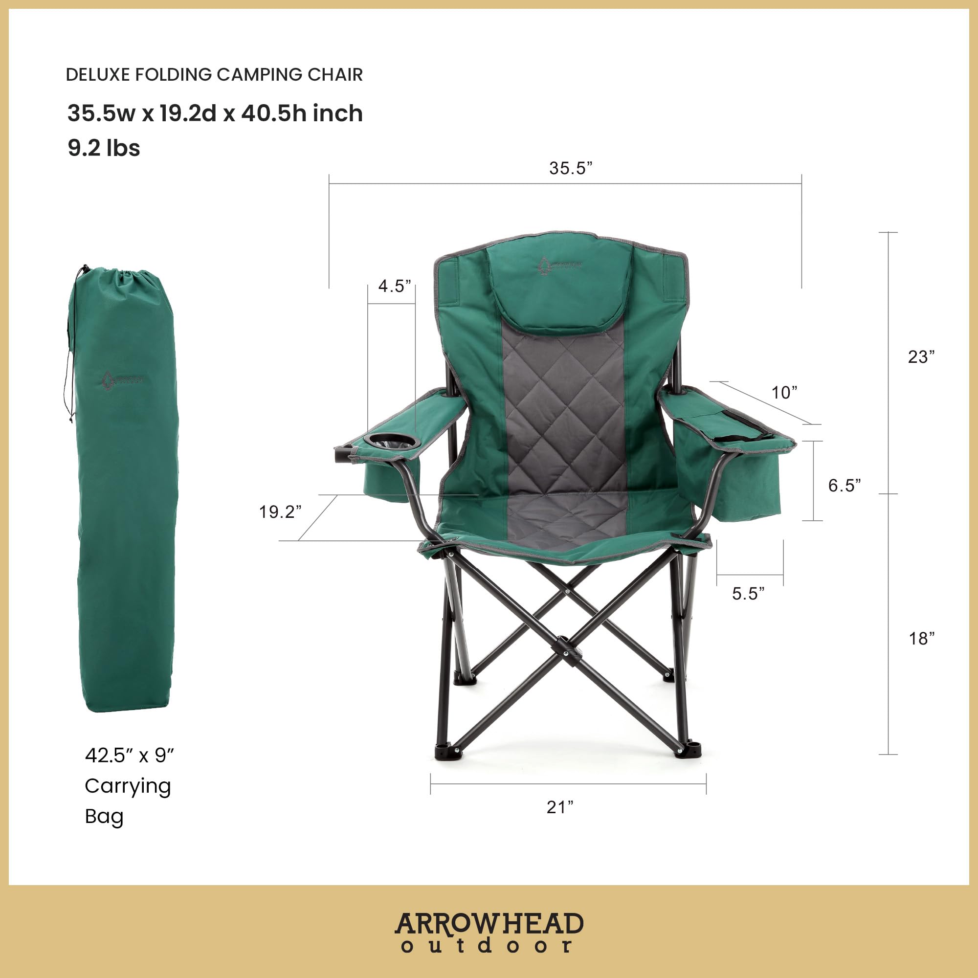 Arrowhead Outdoor chair with wine glass holder keeps stemware secure at picnics