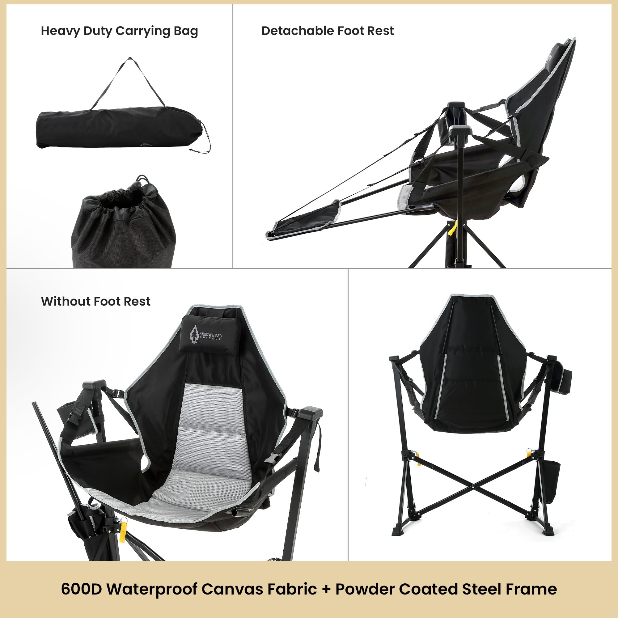 Stabilized feet design on Arrowhead Outdoor chair for steady setup