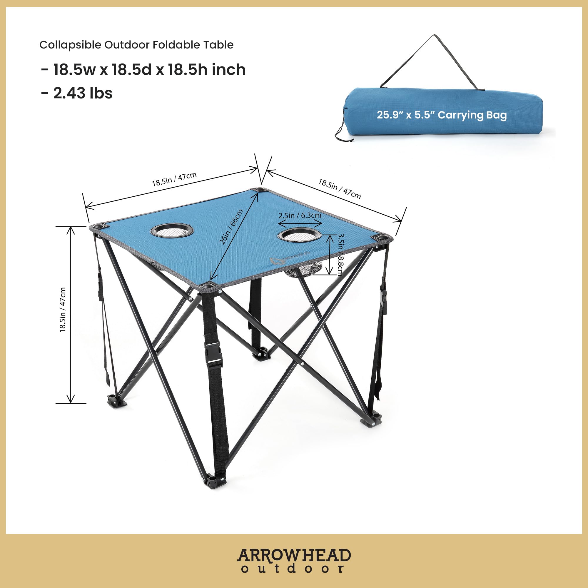 Arrowhead Outdoor table with steel frame and 600D canvas top for durability