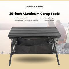 Arrowhead Outdoor table folds flat and fits in the included carry bag