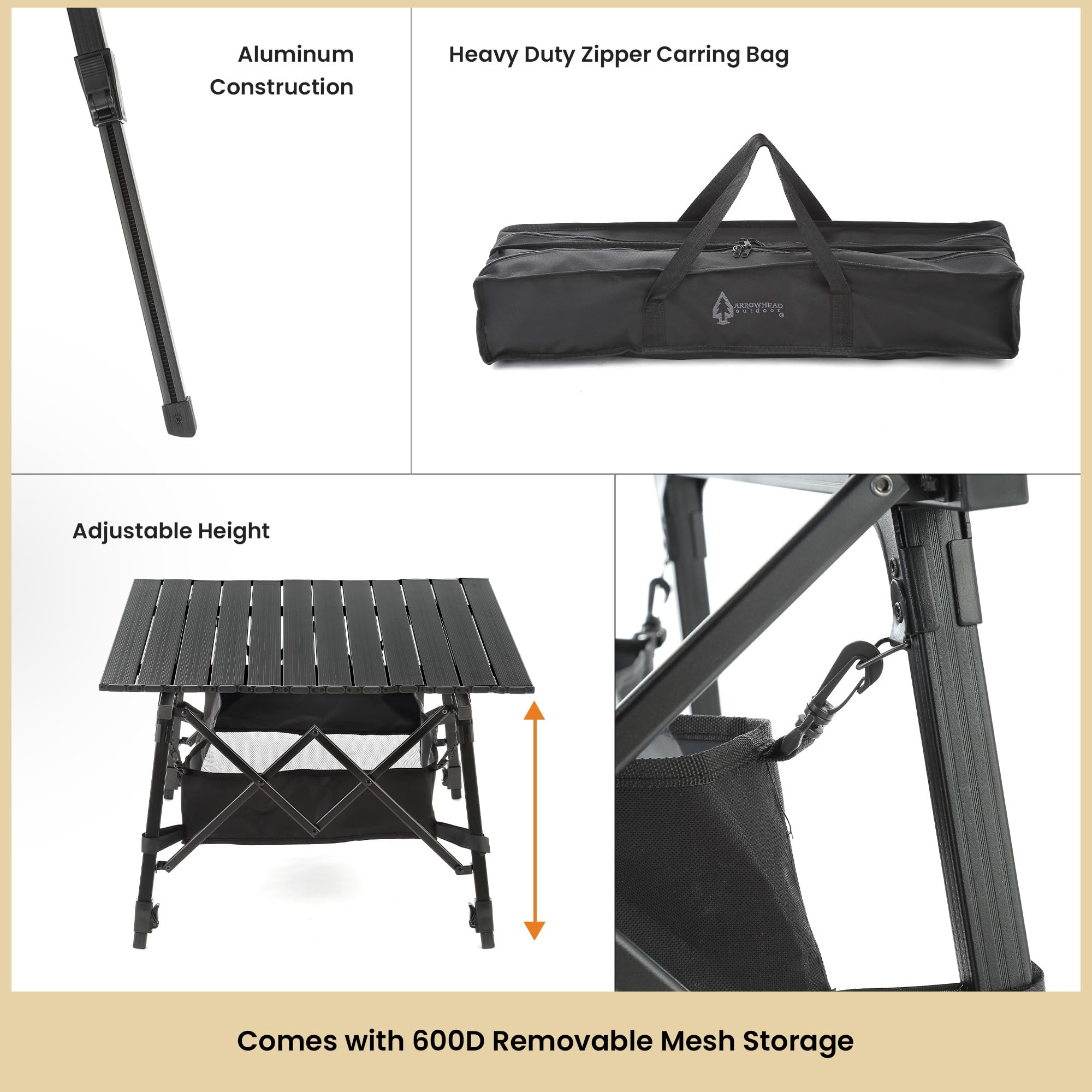 Arrowhead Outdoor table supports portable setup at tailgates and outdoor events
