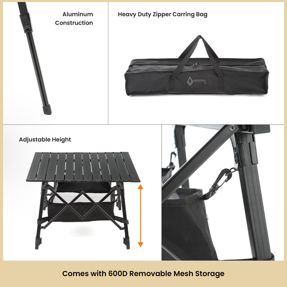 Arrowhead Outdoor table supports portable setup at tailgates and outdoor events