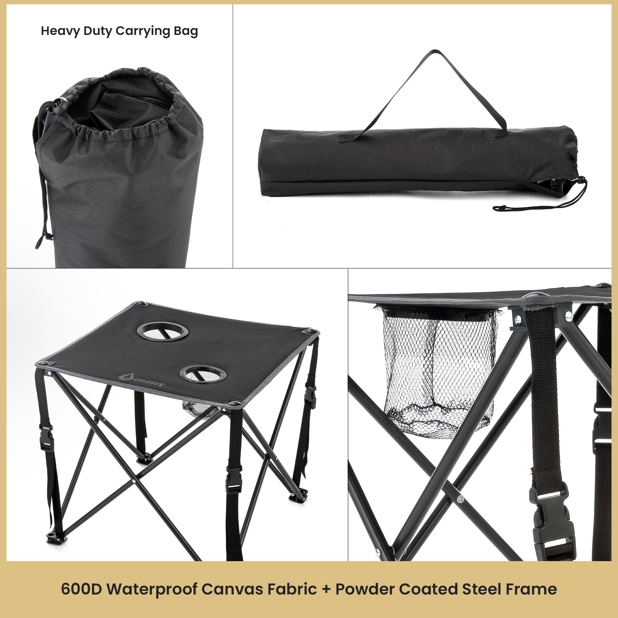 Arrowhead Outdoor two cup holders for drinks within reach.