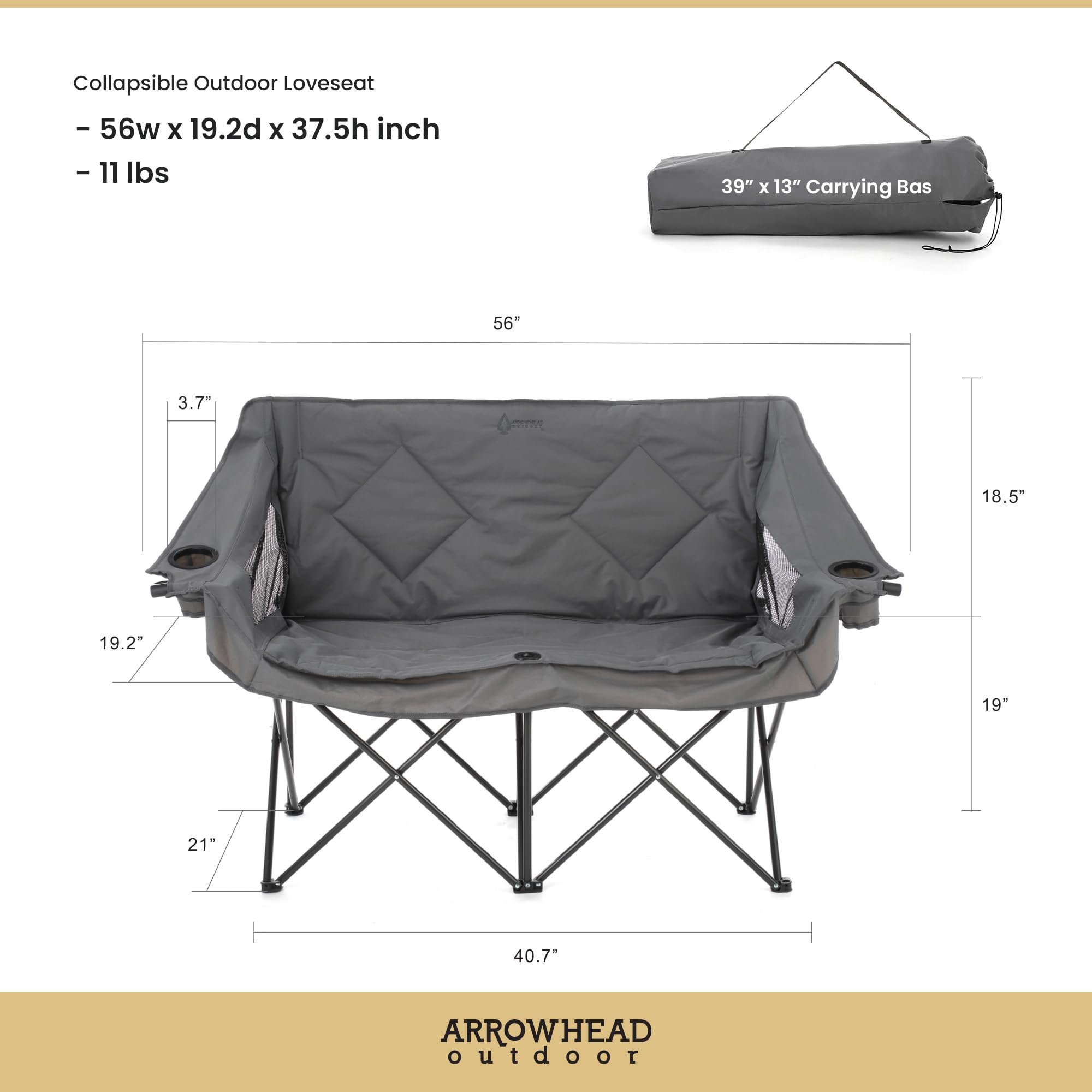 ARROWHEAD OUTDOOR two-person camping chair with wine glass holders.