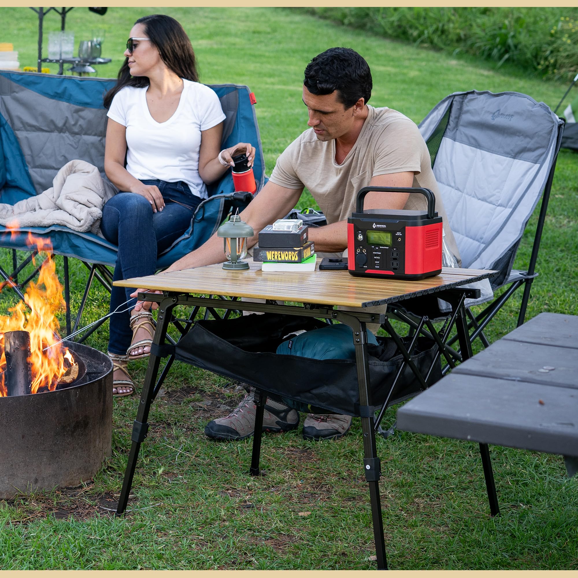 ARROWHEAD OUTDOOR under-table mesh storage keeps essentials organized during trips.