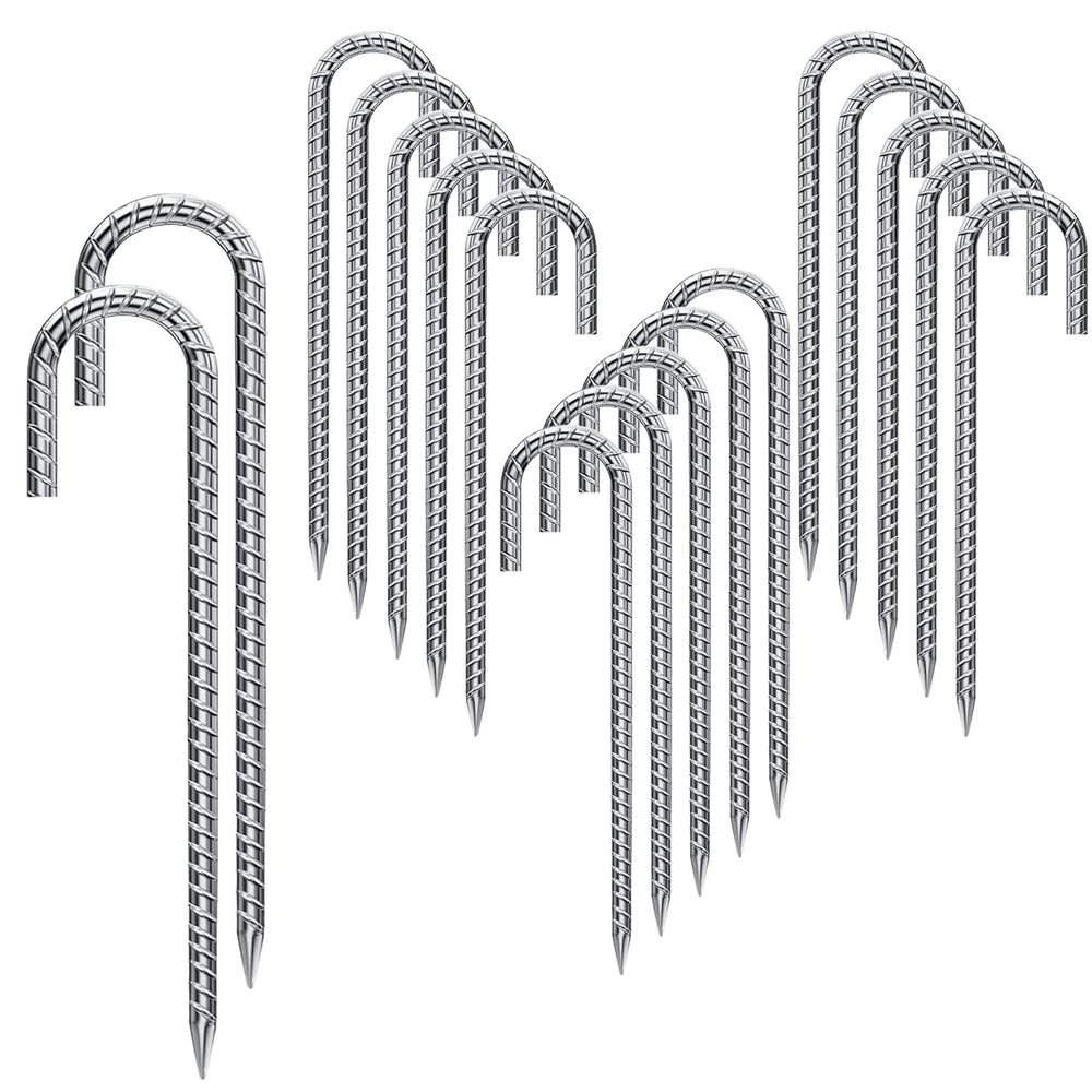 ARRYNTHEON rebar stakes 16-inch setup shows sturdy 17-pack for secure anchoring.